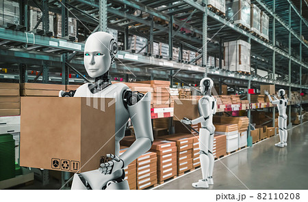 Innovative industry robot working in warehouse for human labor replacement Innovative industry robot working in warehouse for human labor replacement 82110208
