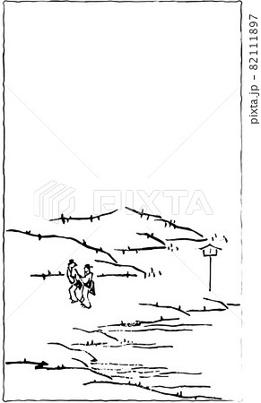 風景メッセージカード 歩く女性のイラスト素材 1117