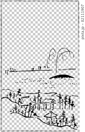 風景メッセージカード：漁村と鯨の潮吹き 82111907