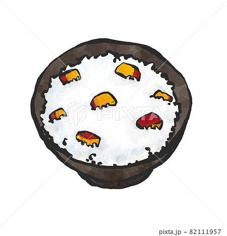 サツマイモご飯の手描き筆絵風イラスト 82111957
