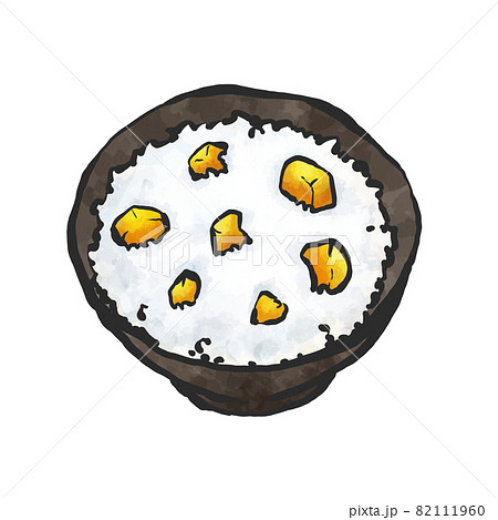 栗ご飯の手描き筆絵風イラストのイラスト素材