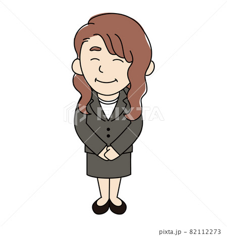 微笑んで立っているスーツの女性の全身のイラスト 82112273