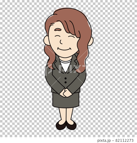 微笑んで立っているスーツの女性の全身のイラスト 82112273