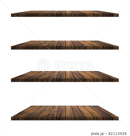 4 Wood shelves table isolated on white background and display montage for product. 4 Wood shelves table isolated on white background and display montage for product. 82113036