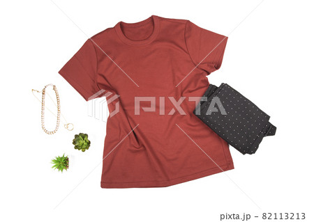 Blank red burgundy t-shirt mockup on white isolated background.  82113213