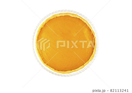 Round empty pumpkin pie without decorations on white isolated background. Thanksgiving Pie Mockup 82113241