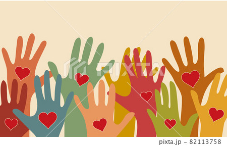 Multicolored hands with hearts in the palms Multicolored hands with hearts in the palms 82113758