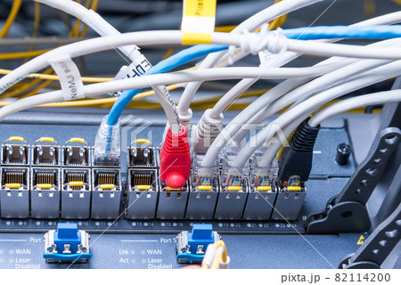 switch board with connected network cables 82114200