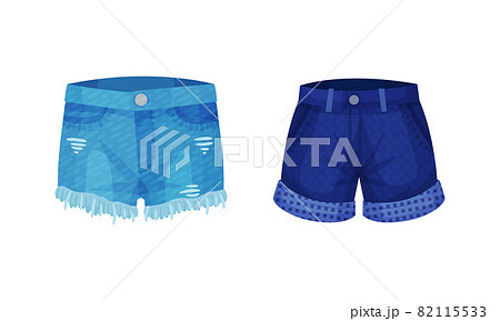 Fashion denim clothes set. Trendy female shorts vector illustration Fashion denim clothes set. Trendy female shorts vector illustration 82115533