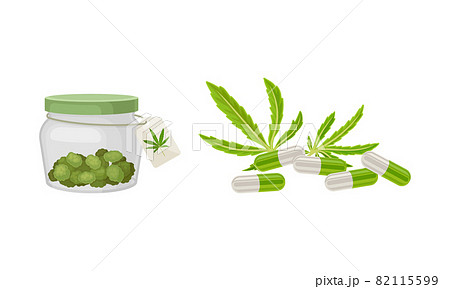 Dry Cannabis Plant in Jar with Label and Capsule Vector Set Dry Cannabis Plant in Jar with Label and Capsule Vector Set 82115599