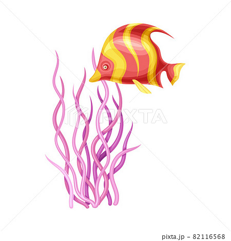 Purple Sea Coral and Floating Fish as Ocean Bottom Vector Composition 82116568