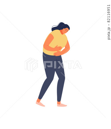 Girl Suffering From Abdominal Pain Vectorのイラスト素材