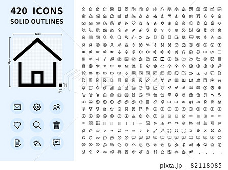 4 Solid Outlines Icons 4 シンプルなラインアイコンのイラスト素材