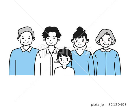 夫婦と子供 祖父母の三世代イラストのイラスト素材 1493