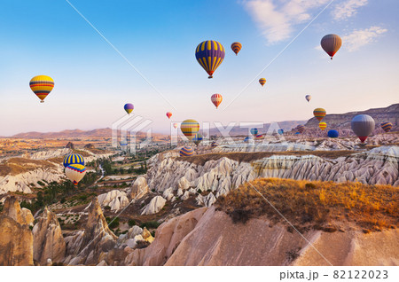 Hot air balloon flying over Cappadocia Turkey Hot air balloon flying over Cappadocia Turkey 82122023