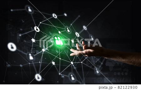 Presenting modern wireless technologies as means of communucation and networking on dark background 82122930