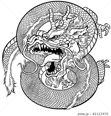 とぐろ巻く龍の線画のイラスト素材 [82122970] - PIXTA