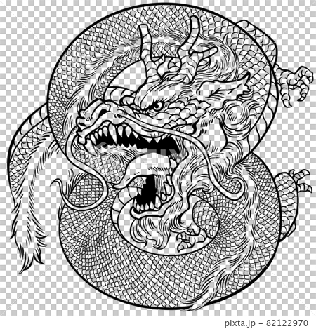 とぐろ巻く龍の線画のイラスト素材 [82122970] - PIXTA