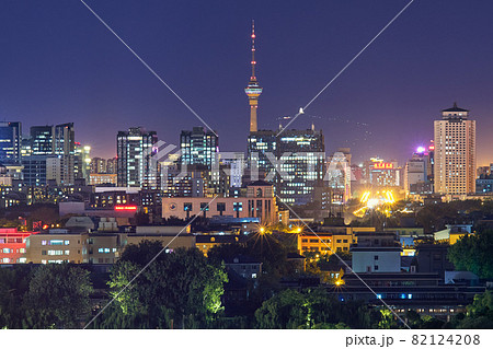 Night view of west Beijing Skyline dominated by the Central Television Tower Night view of west Beijing Skyline dominated by the Central Television Tower 82124208