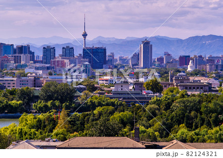 Panoramic view of west Beijing skyline dominated by the Central Television Tower Panoramic view of west Beijing skyline dominated by the Central Television Tower 82124321