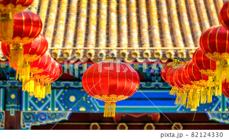 Red lanterns hanging in celebration of the National Day of China in Beijing Red lanterns hanging in celebration of the National Day of China in Beijing 82124330