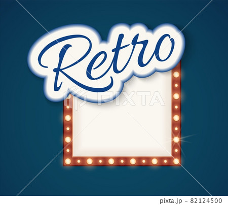 Retro lights banner. Shine cinema show or circus element. Neon lamp bulbs frame with empty place for text vector sign Retro lights banner. Shine cinema show or circus element. Neon lamp bulbs frame with empty place for text vector sign 82124500
