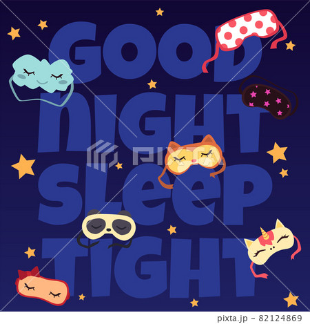 Good night banner with quote and sleep masks, flat vector illustration. Good night banner with quote and sleep masks, flat vector illustration. 82124869