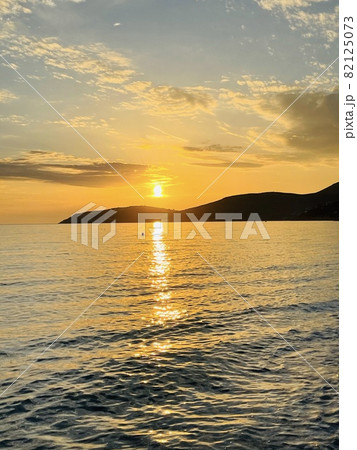 Beautiful scenic sunset over Ionian sea in Vlore Albania. Copy space.  82125073
