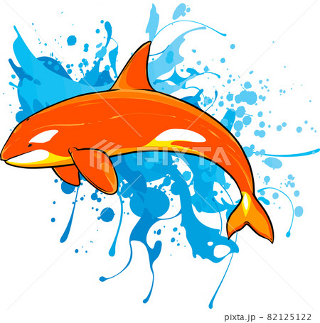 Killer whale. Jumping over sea wave. Vector logo design illustration. Killer whale. Jumping over sea wave. Vector logo design illustration. 82125122