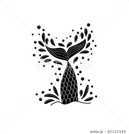 Hand drawn silhouette of mermaid tail with... - Stock Illustration  [82125393] - PIXTA