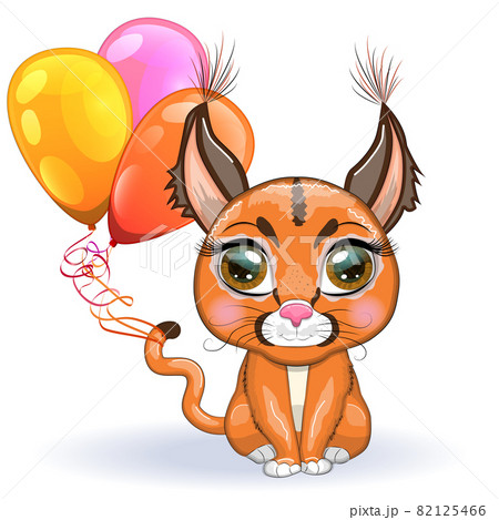 Caracal steppe lynx with beautiful eyes in cartoon style, colorful illustration for children. Caracal cat with characteristic ears, spots and color 82125466