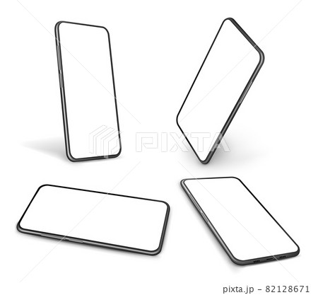 Realistic smartphone mockup. Isolated tech, mobile phone in perspective. Smart mobiles different angle, blank screen exact vector 3d template Realistic smartphone mockup. Isolated tech, mobile phone in perspective. Smart mobiles different angle, blank screen exact vector 3d template 82128671