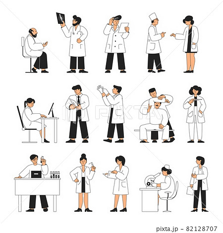 Doctors and nurses. Isolated medical group, people in white uniform. Pharmacist, physician and doctor. Ambulance team, recent hospital vector set Doctors and nurses. Isolated medical group, people in white uniform. Pharmacist, physician and doctor. Ambulance team, recent hospital vector set 82128707