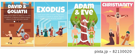 Set of flat vector posters with stories christian holy bible 82130020