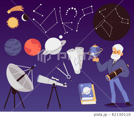 Background with astronomy scientist exploring stars, flat vector illustration. 82130110