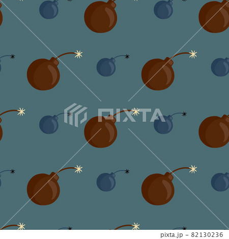 Brown bomb shapes seamless pattern in decorative style. Blue pale background. Army backdrop. 82130236