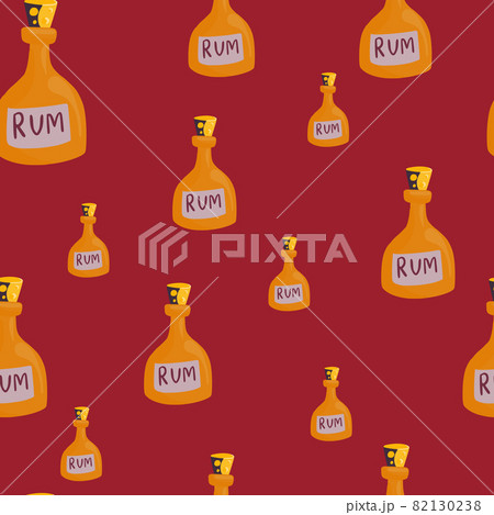 Random orange rum bottle shapes seamless pattern in doodle style. Red pastel background. Alcohol print. 82130238