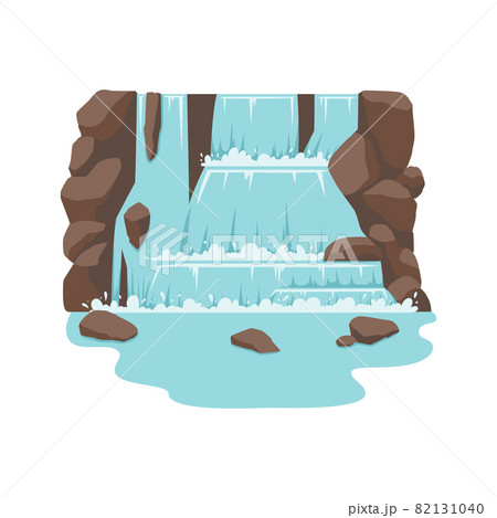 Waterfall landscape in mountains, flat cartoon vector illustration isolated. 82131040