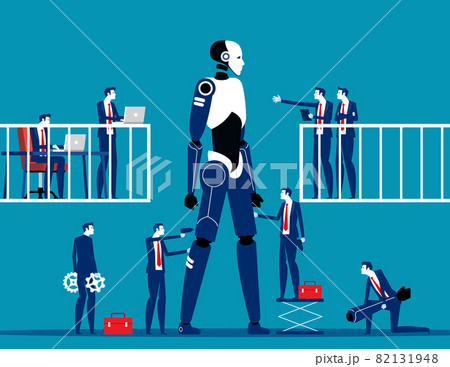 Scientists are doing research of giant robot. Business flat vector style Scientists are doing research of giant robot. Business flat vector style 82131948