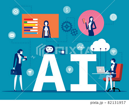 User and scientists exchange information around AI. Artificial intelligence concept 82131957