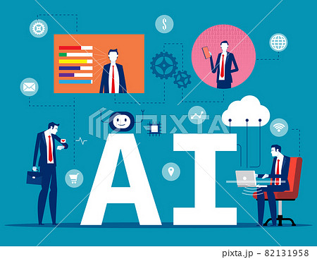 User and scientists exchange information around AI. Artificial intelligence concept User and scientists exchange information around AI. Artificial intelligence concept 82131958