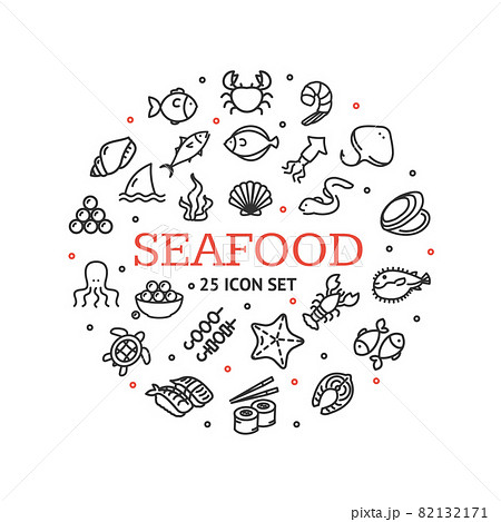 Seafood Round Design Template Contour Lines Icon Concept. Vector 82132171