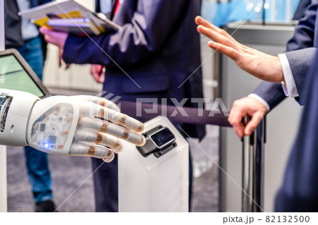 Human hand and robot's as a symbol of connection between people and artificial intelligence technology 82132500