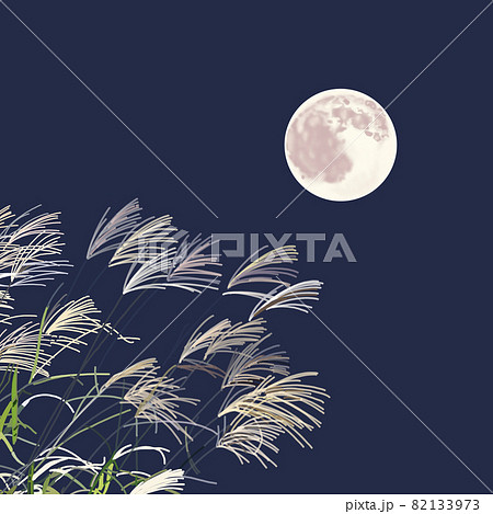 中秋の名月ー月 ススキ 綺麗な景色のイラスト素材