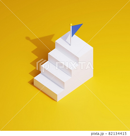 3d素材 シンプルな階段とフラッグのイラスト素材