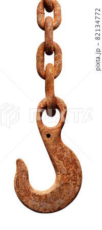 Old rusty construction crane hook and chain Old rusty construction crane hook and chain 82134772
