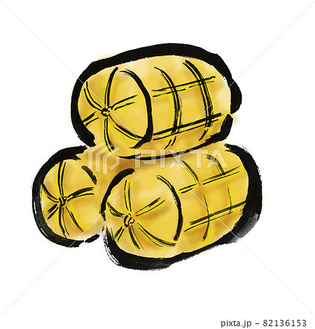 米俵三個の手描き筆書きイラスト素材のイラスト素材