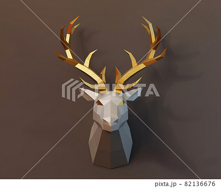 beautiful low poly deer trophy golden horns in full face, brown background, 3d render beautiful low poly deer trophy golden horns in full face, brown background, 3d render 82136676