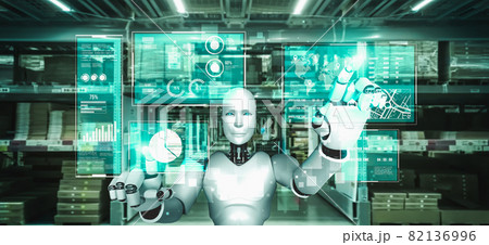 Innovative industry robot working in warehouse for human labor replacement Innovative industry robot working in warehouse for human labor replacement 82136996