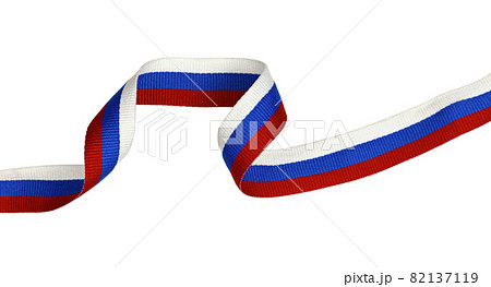 Twisted rep ribbon in colors of Russian flag isolated 82137119